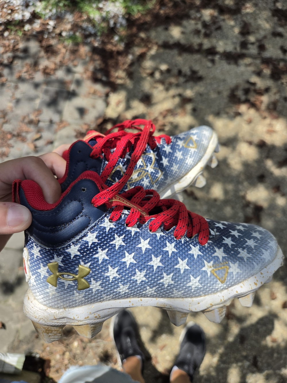 Under Armour Kids Blue Star Pattern Sneakers with Red Accents